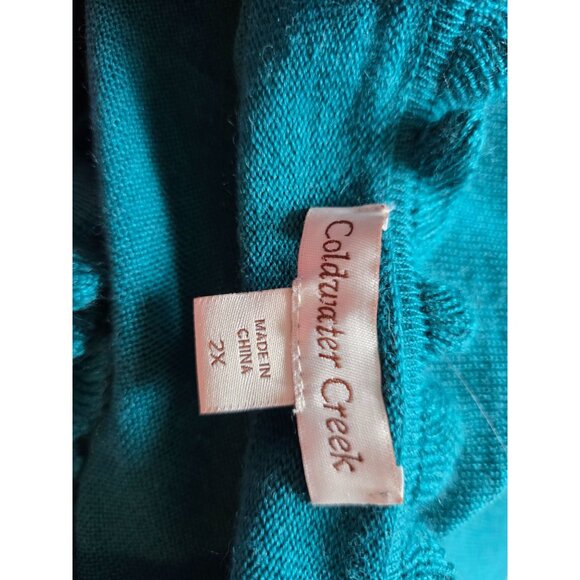 Coldwater Creek Womens Ruffled 2X Cardigan Sweater Turquoise Wool Blend - Picture 5 of 8